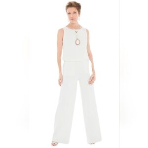 Chico's black label white sleeveless wide leg crop overlay scuba jumpsuit M NWT